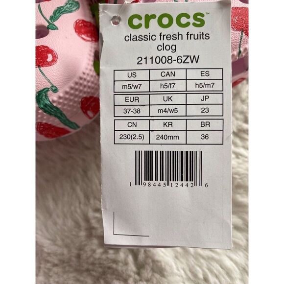 Crocs Classic Fresh Fruits Cherry Cherries Pink Clog 211008-6ZW Women’s Sz 7 NEW - Picture 4 of 11